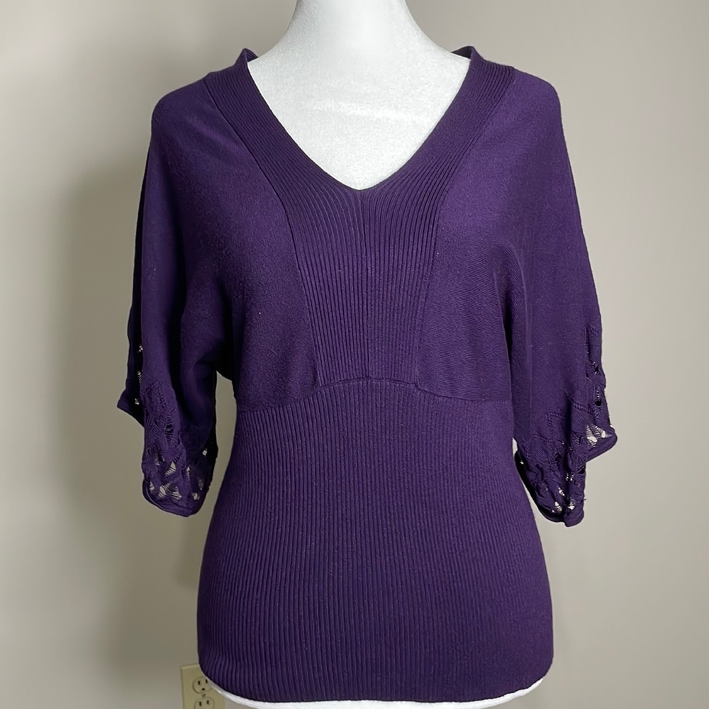 United States Sweaters lacy short sleeve purple sweater